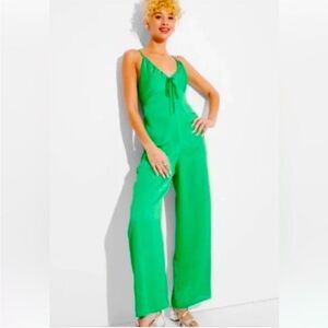 🆕 Wild Fable Y2K Vintage Vibe Satin Wide Leg Vibrant Green Jumpsuit Var Size NWT